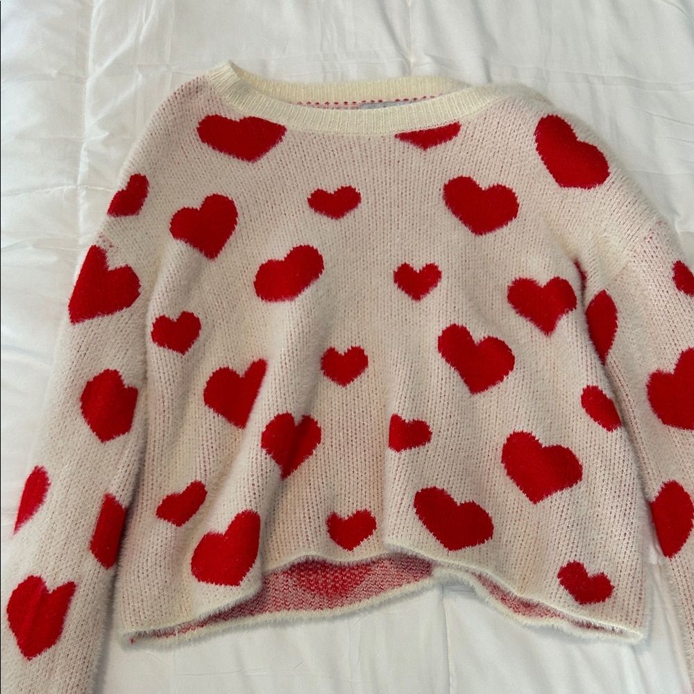 Cozy Heart Patterned Sweater in Red and Cream